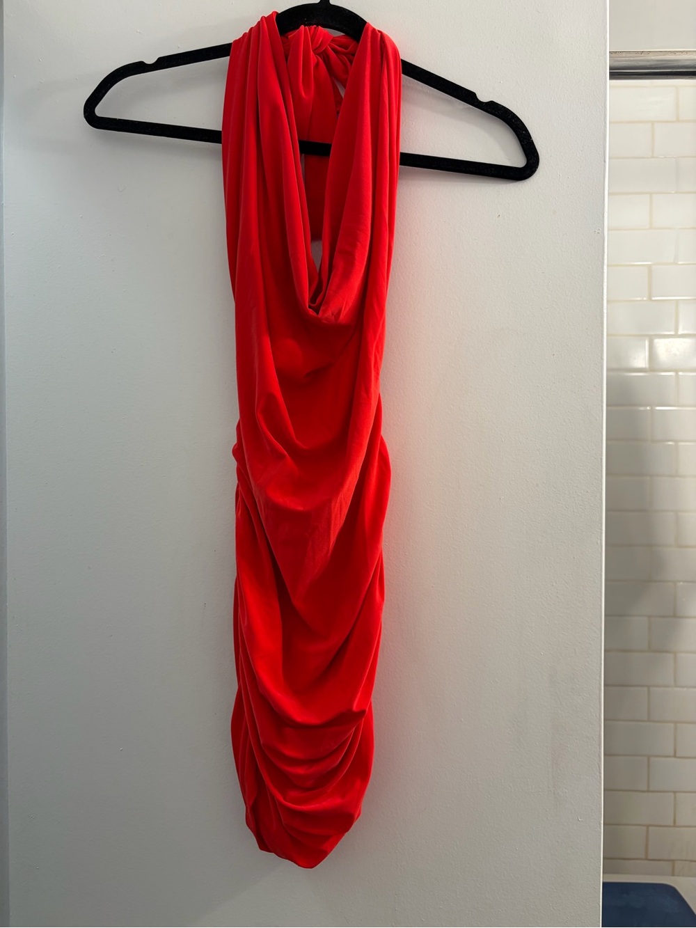 Zara Backless Halter Vibrant Red Draped Dress